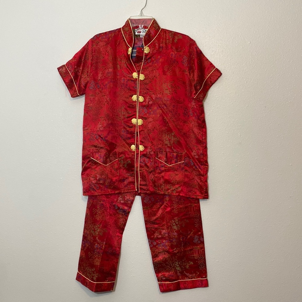 Red matching set - button down top and pants size large